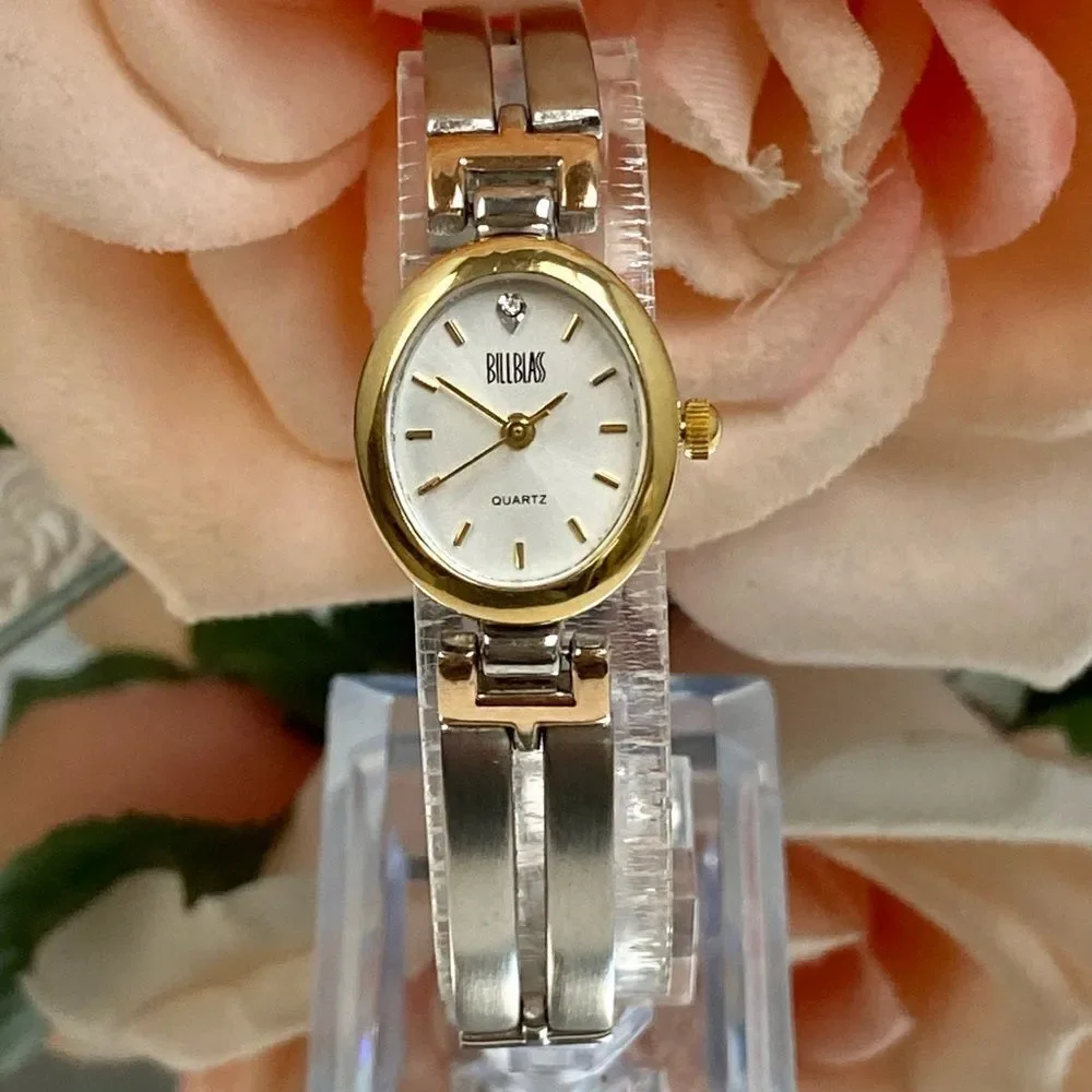 Vintage Bill Blass Diamond Accented Oval Dial Tri-Color Bracelet Watch
